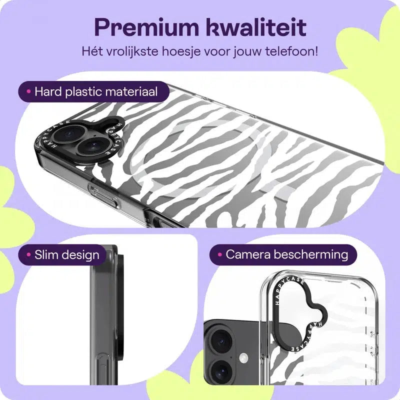 HappyCase Joy Apple iPhone 16 Plus Hoesje MagSafe Back Cover Silver Zebra