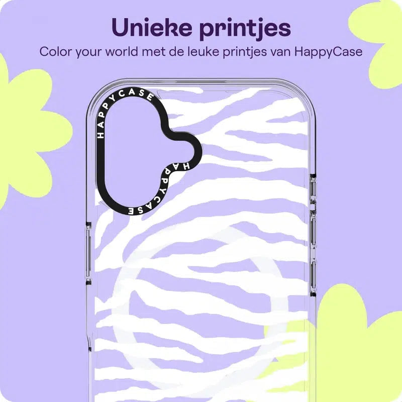 HappyCase Joy Apple iPhone 16 Hoesje MagSafe Back Cover Silver Zebra