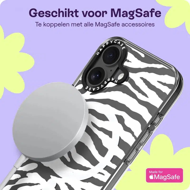 HappyCase Joy Apple iPhone 16 Plus Hoesje MagSafe Back Cover Silver Zebra