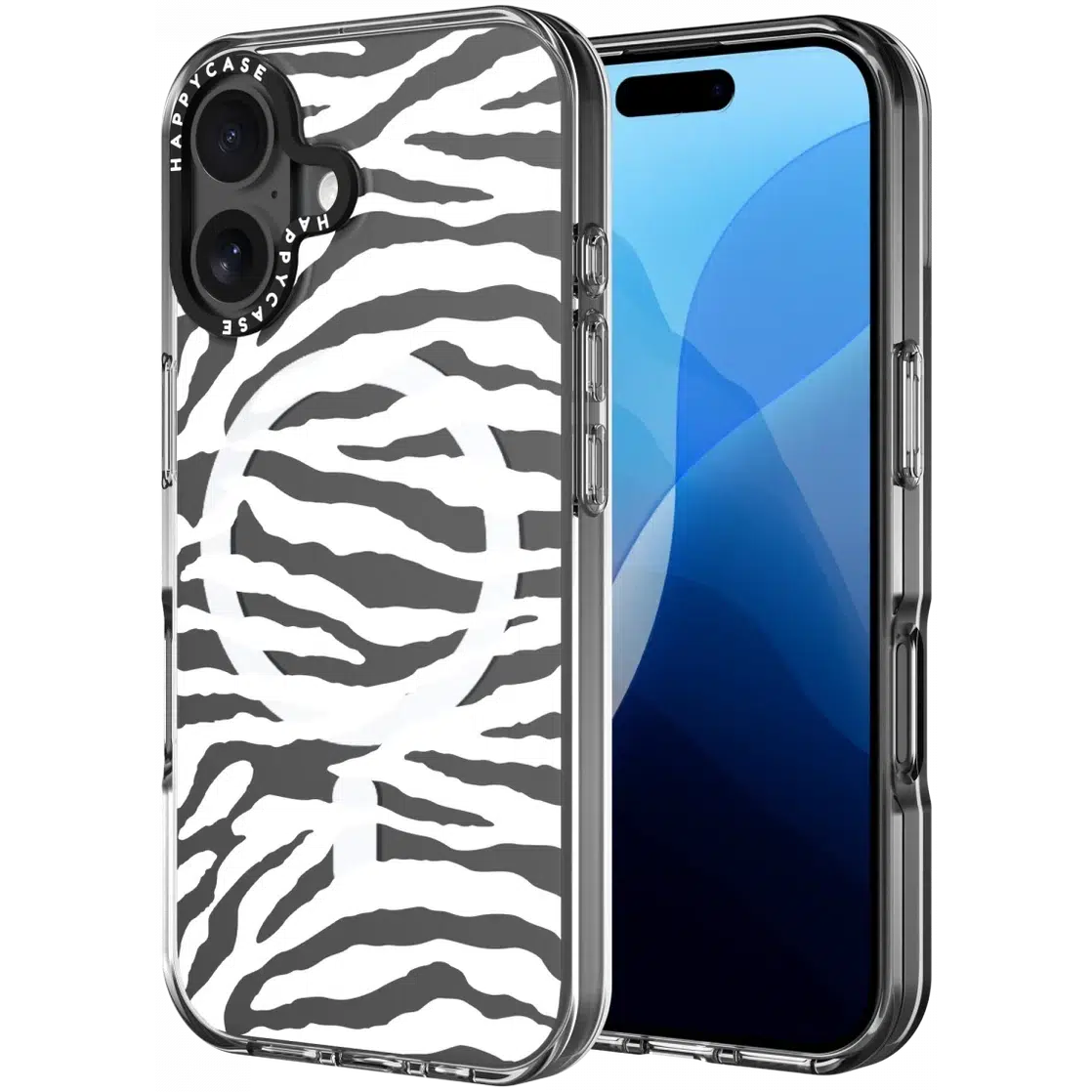 HappyCase Joy Apple iPhone 16 Hoesje MagSafe Back Cover Silver Zebra