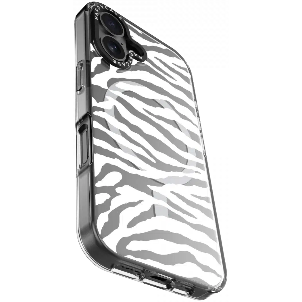 HappyCase Joy Apple iPhone 16 Hoesje MagSafe Back Cover Silver Zebra