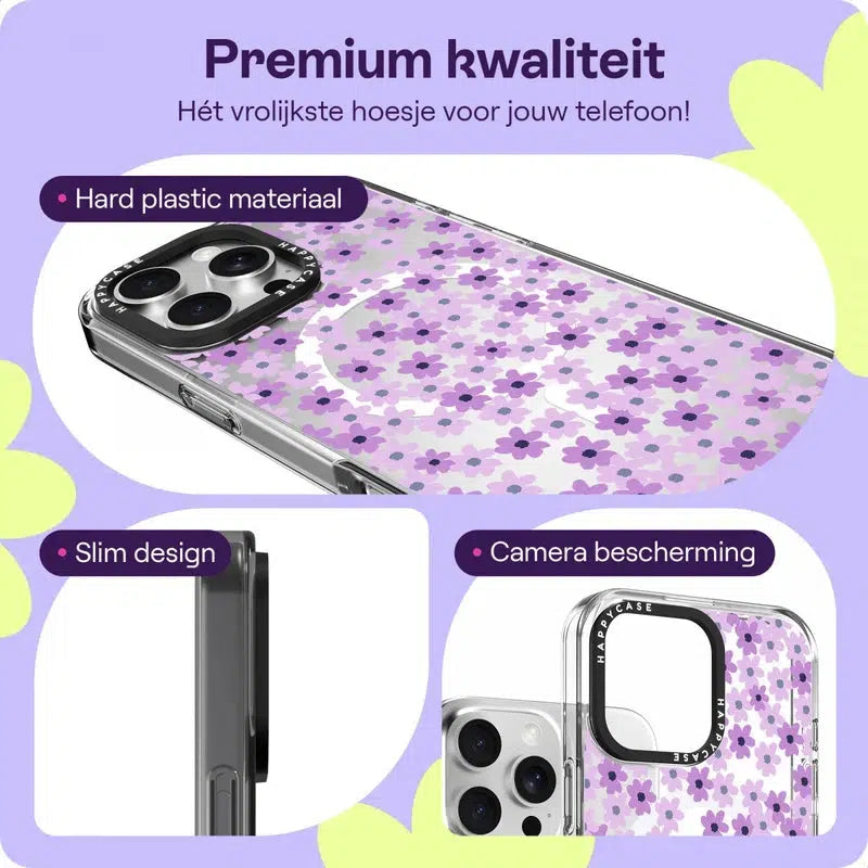 Apple iPhone 16 Pro Hoesje MagSafe Back Cover Purple Floral