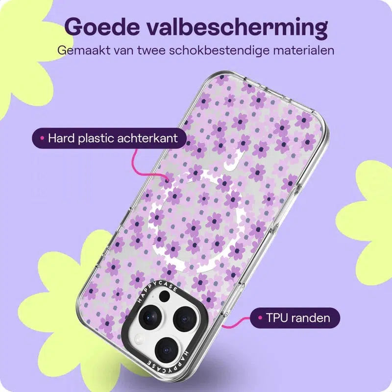 Apple iPhone 16 Pro Hoesje MagSafe Back Cover Purple Floral