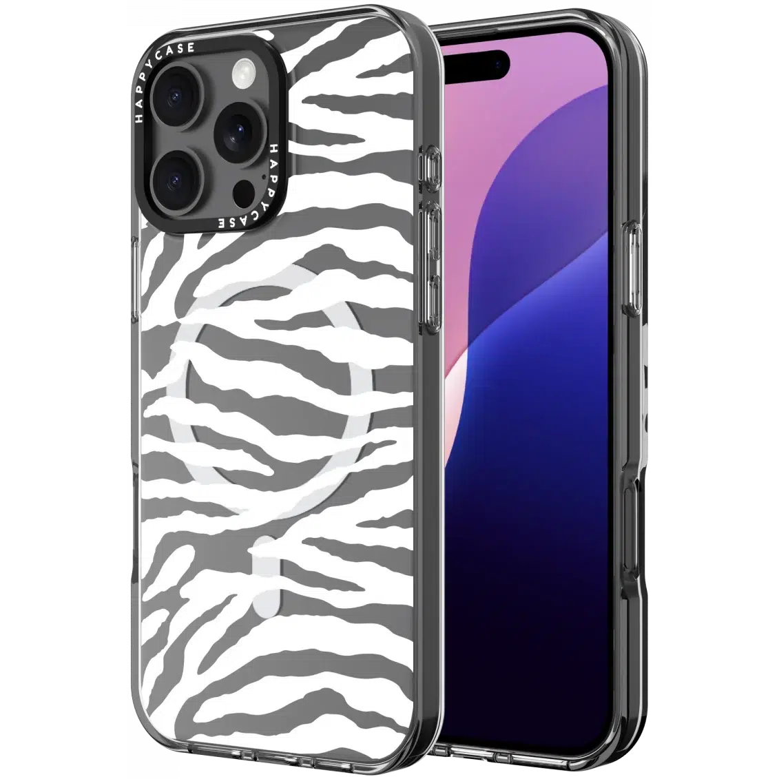 HappyCase Joy Apple iPhone 16 Pro Hoesje MagSafe Back Cover Silver Zebra