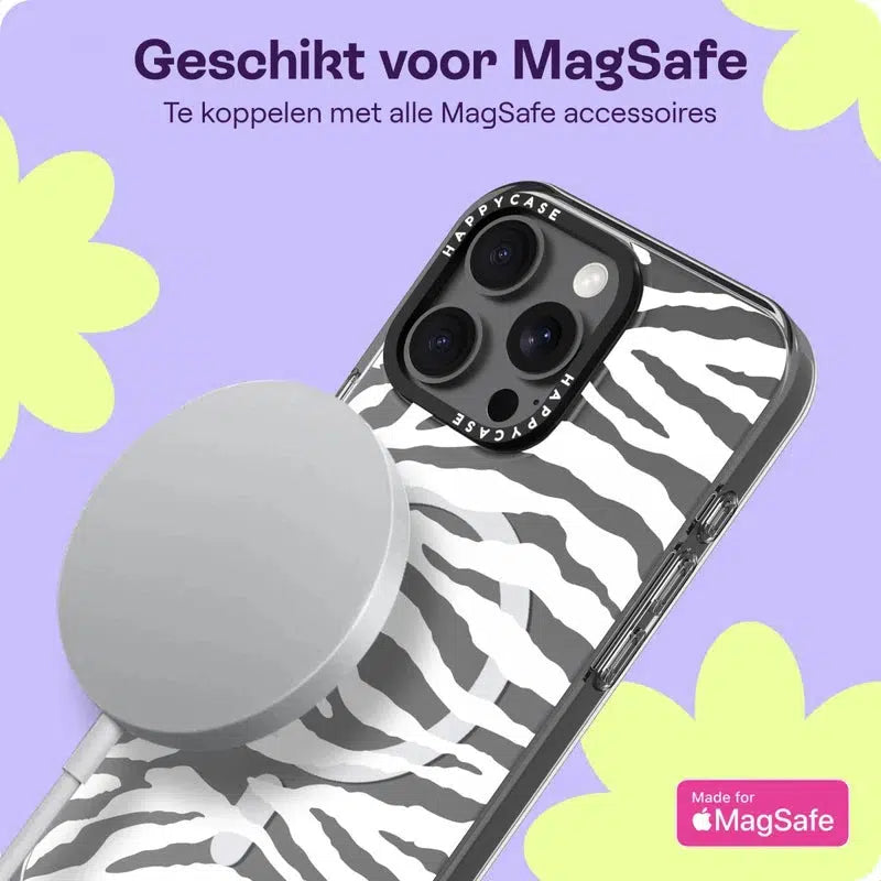 HappyCase Joy Apple iPhone 16 Pro Hoesje MagSafe Back Cover Silver Zebra