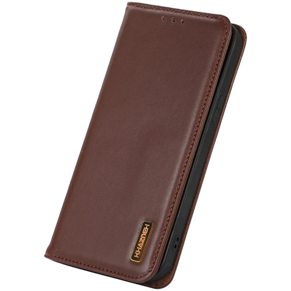 KHAZNEH Samsung Galaxy S24 Hoesje RFID Book Case Leer Bruin