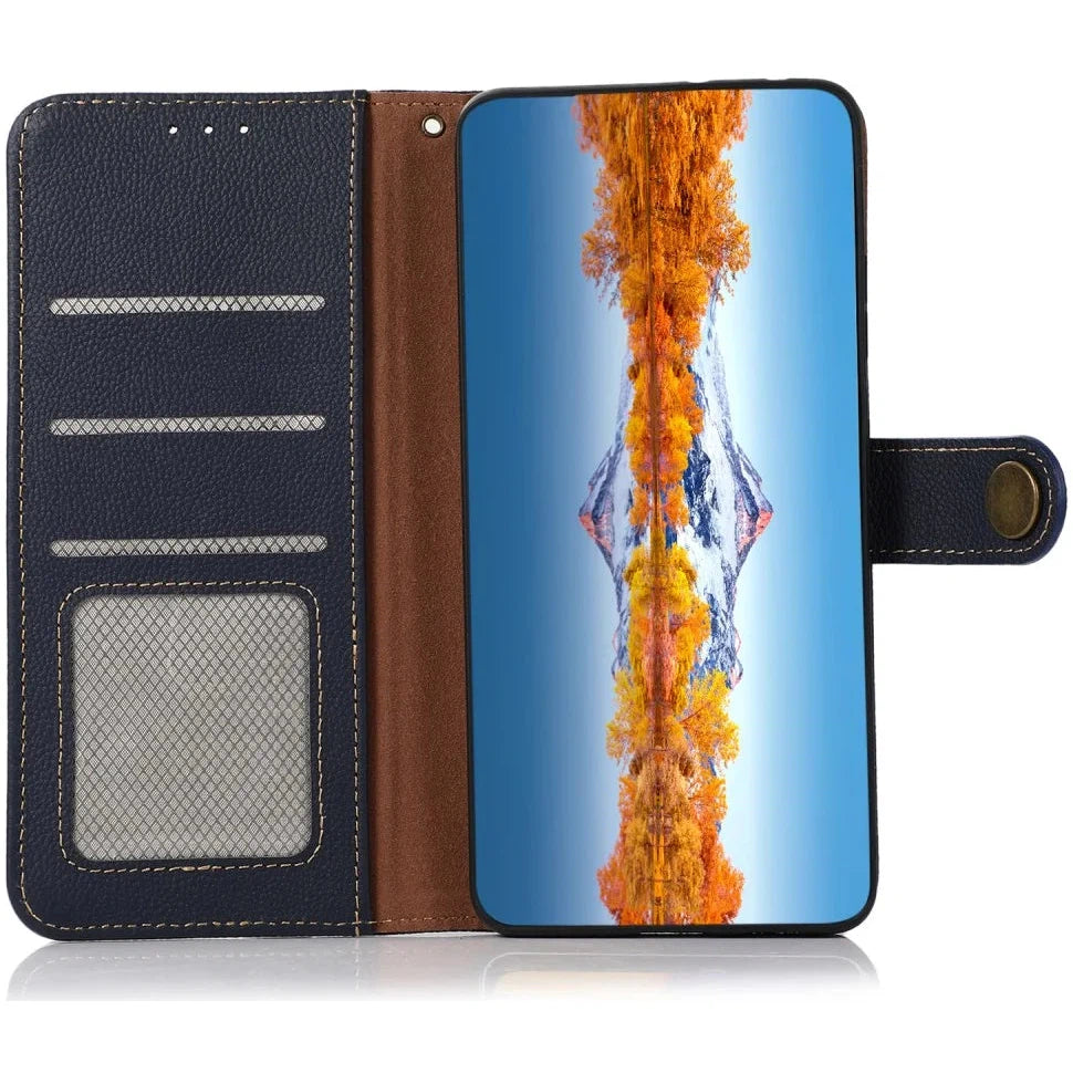 KHAZNEH Samsung S24 Ultra Hoesje RFID Book Case Leer Blauw