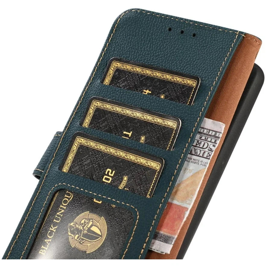 KHAZNEH Samsung S24 Ultra Hoesje RFID Book Case Leer Groen