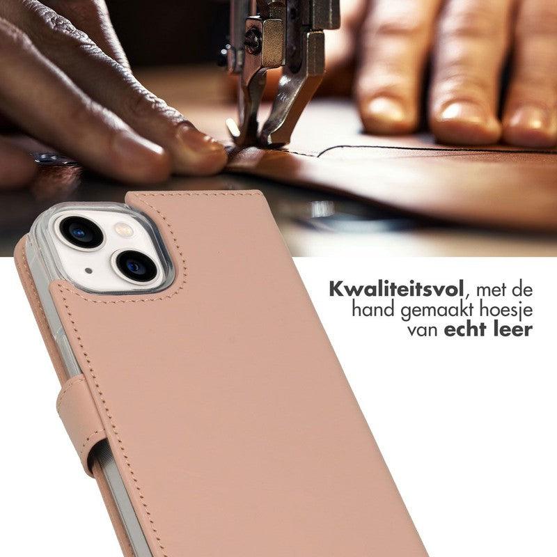 Luxe Echt Lederen Bookcase voor iPhone - Dusty Pink