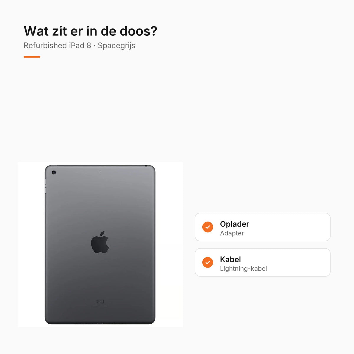 Refurbished iPad 8 Spacegrijs, wat zit er in de doos