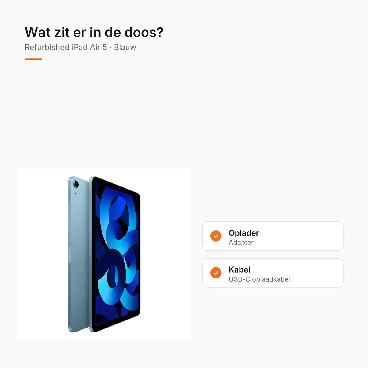 Refurbished iPad Air 5 Blauw, wat zit er in de doos