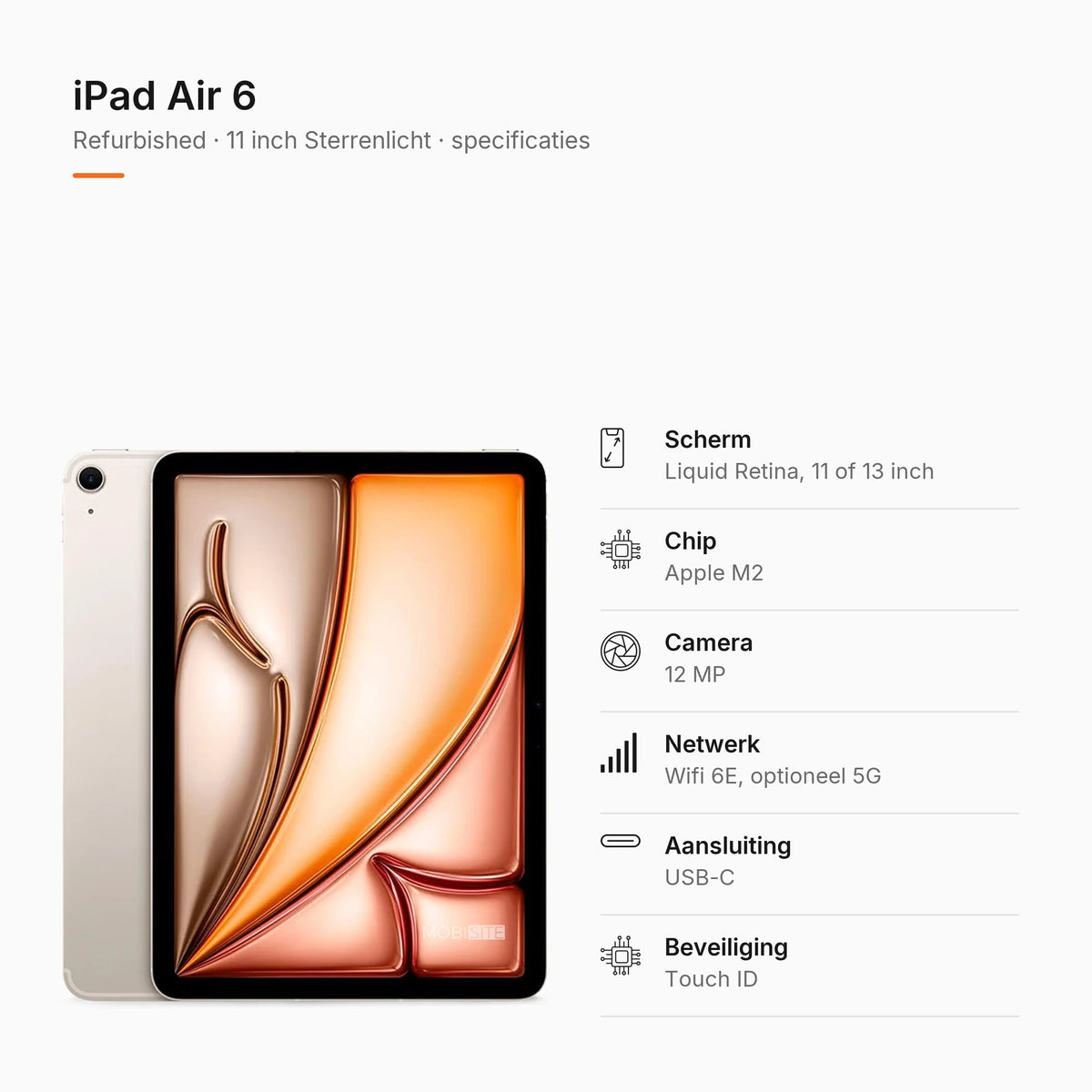 Refurbished iPad Air 6 11 inch Sterrenlicht, specificaties