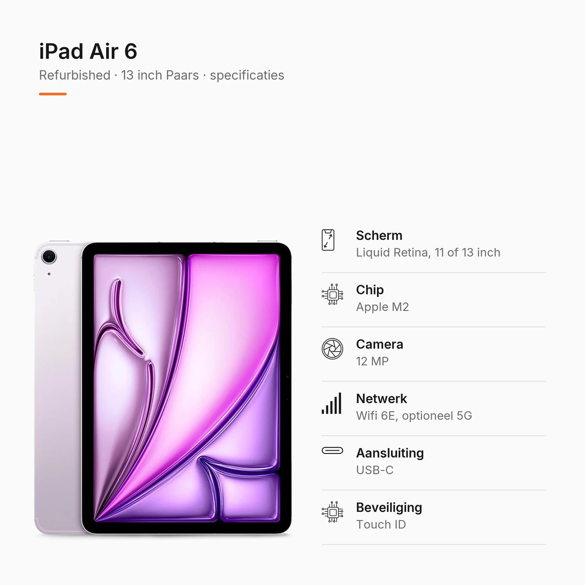 Refurbished iPad Air 6 13 inch Paars, specificaties