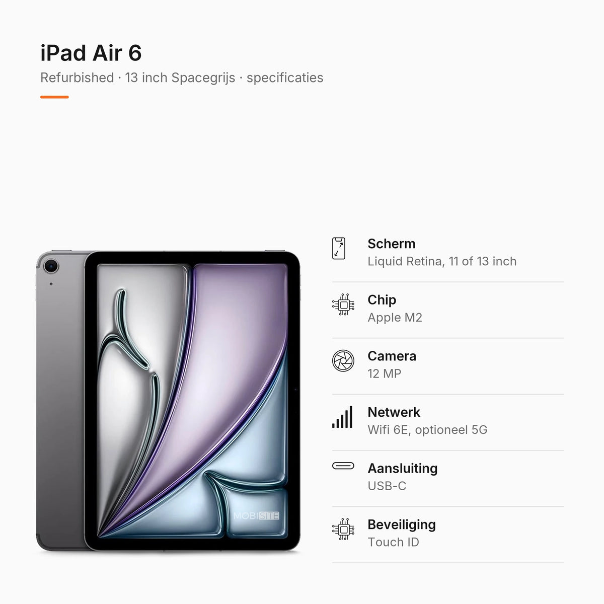 Refurbished iPad Air 6 13 inch Spacegrijs, specificaties
