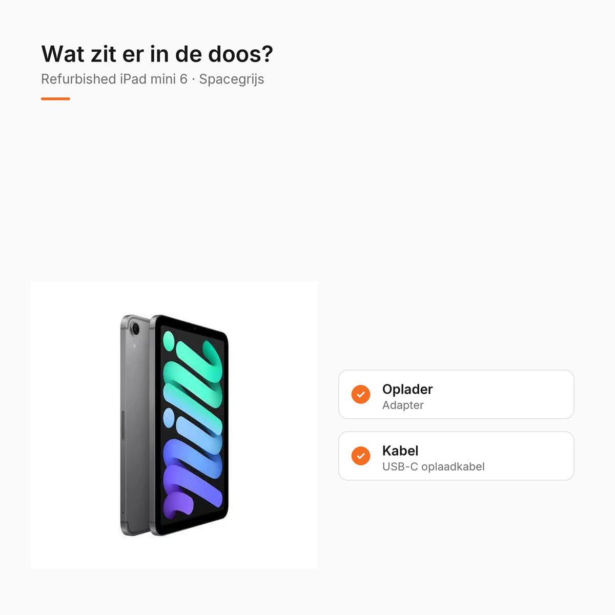 Refurbished iPad mini 6 Spacegrijs, wat zit er in de doos