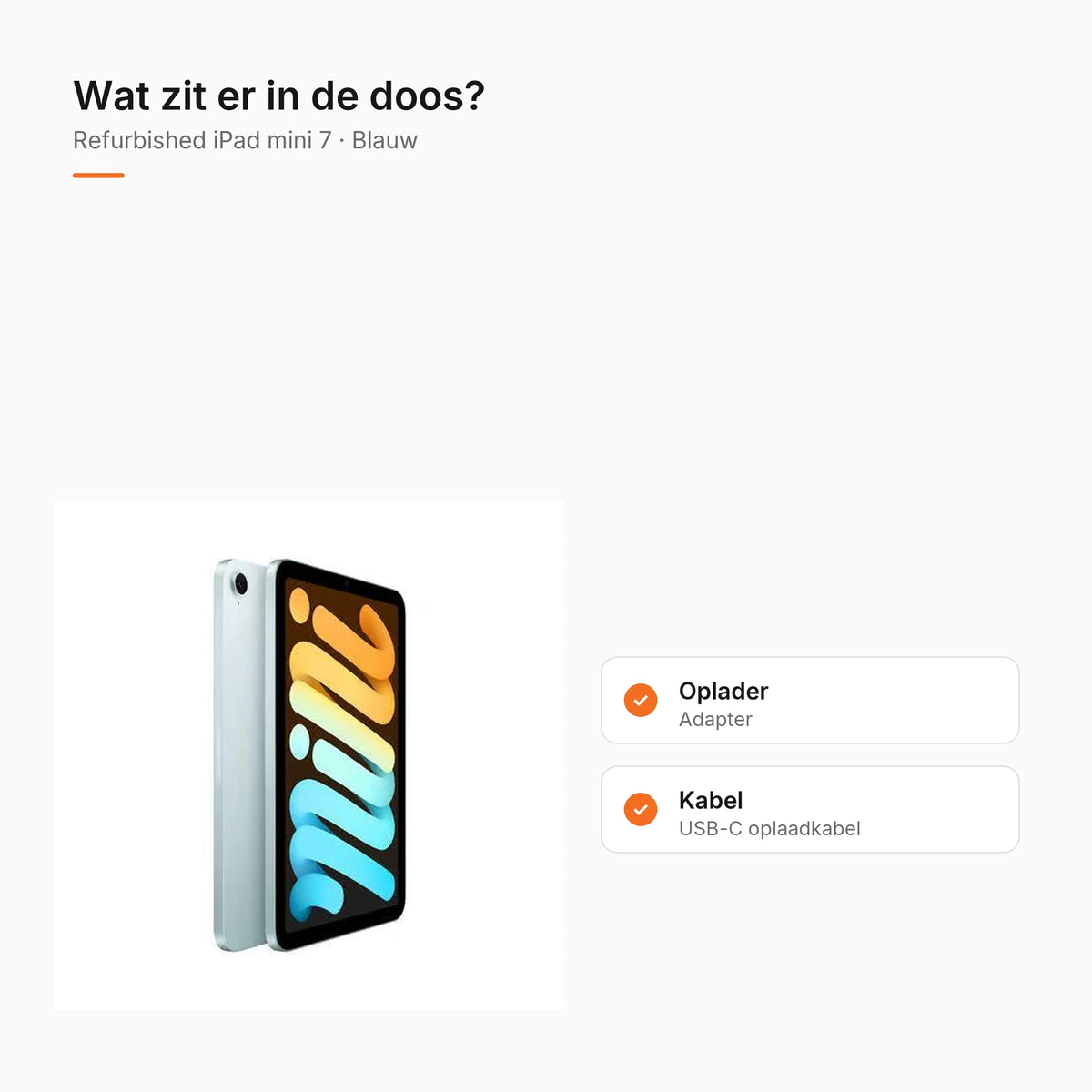 Refurbished iPad mini 7 Blauw, wat zit er in de doos