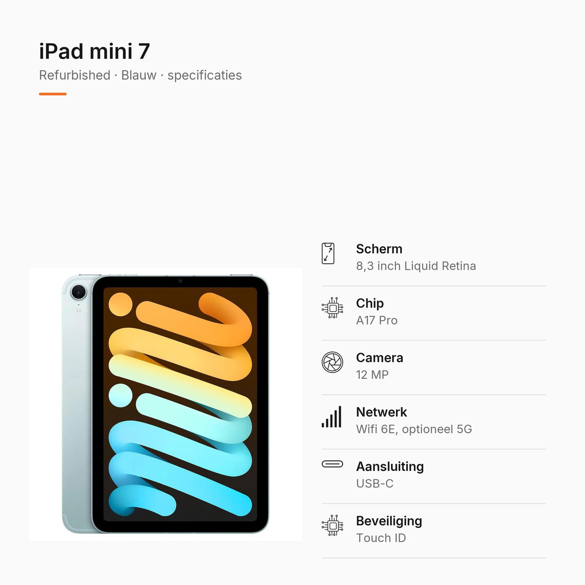 Refurbished iPad mini 7 Blauw, specificaties