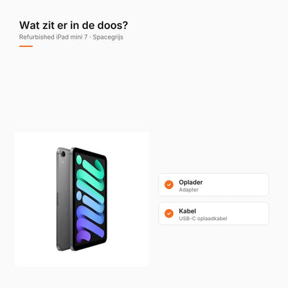 Refurbished iPad mini 7 Spacegrijs, wat zit er in de doos