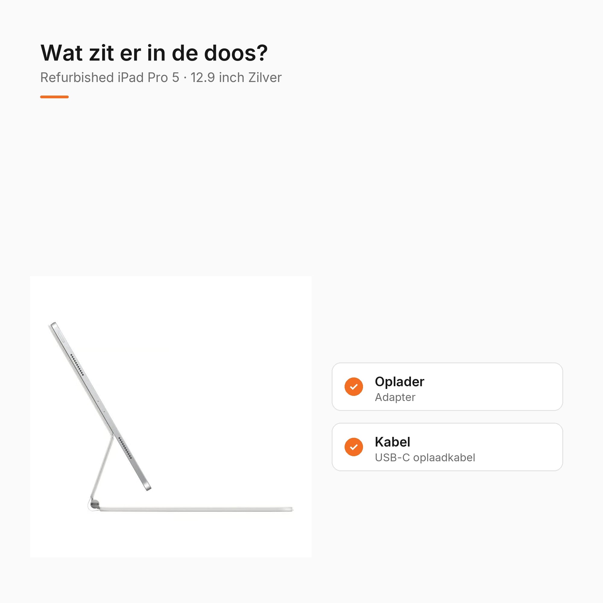 Refurbished iPad Pro 5 12.9 inch Zilver, wat zit er in de doos