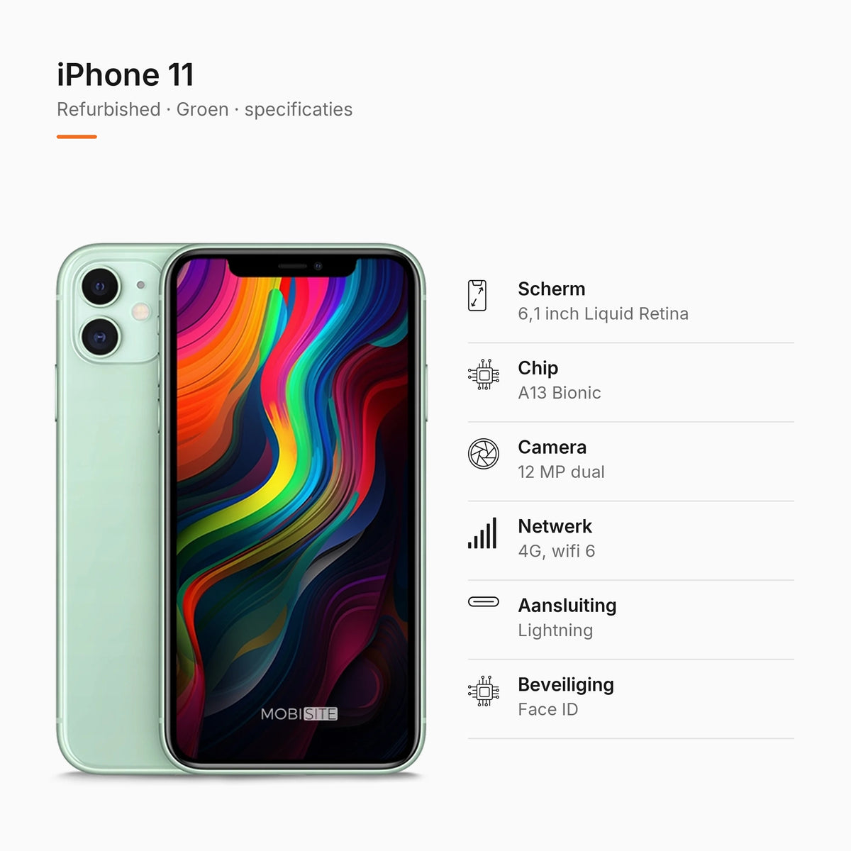 Refurbished iPhone 11 Groen, specificaties