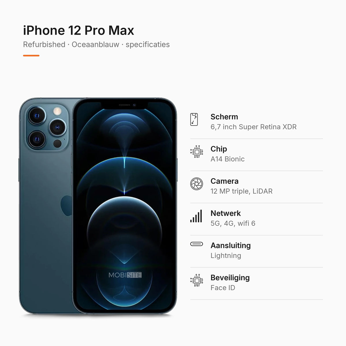 Refurbished iPhone 12 Pro Max Oceaanblauw, specificaties