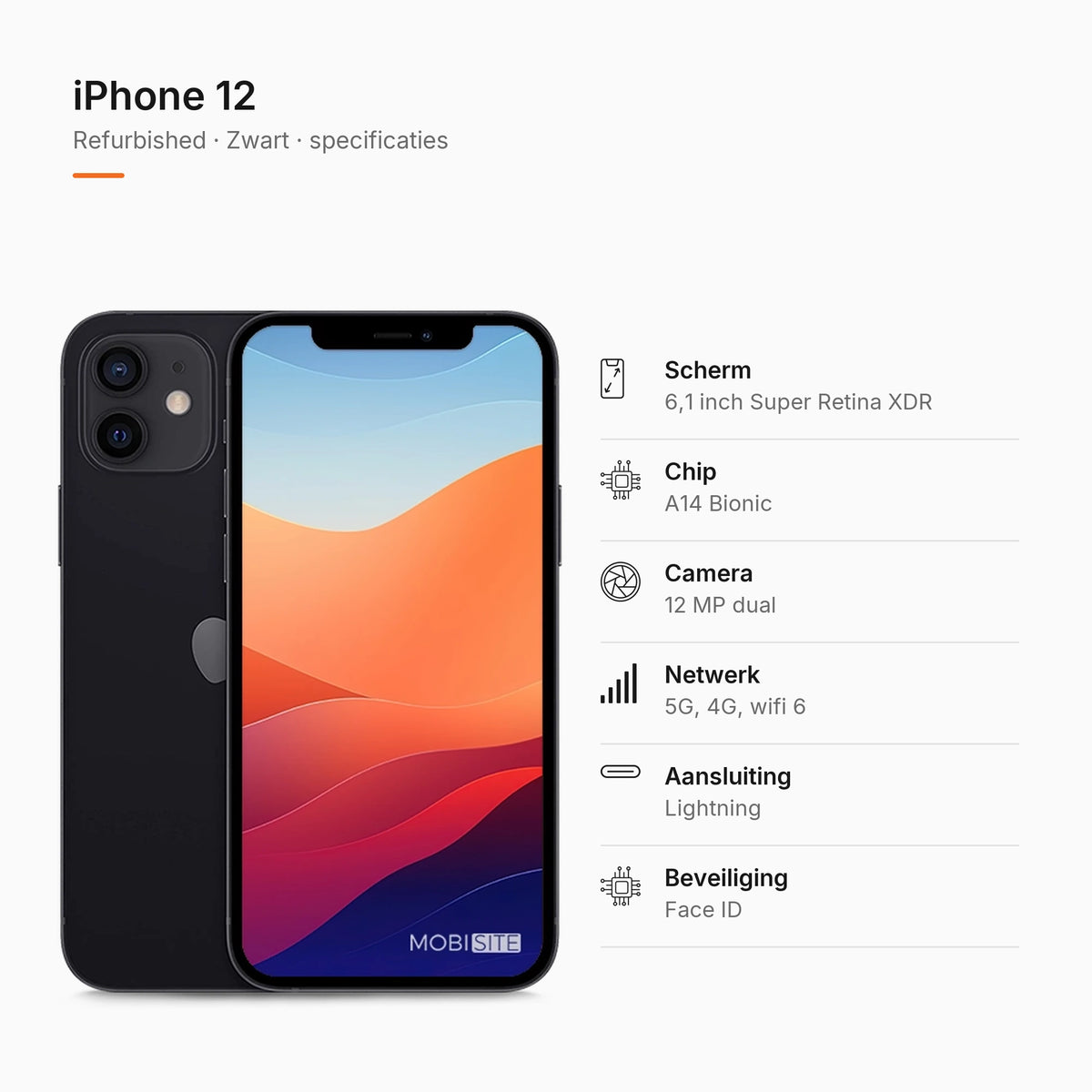 Refurbished iPhone 12 Zwart, specificaties