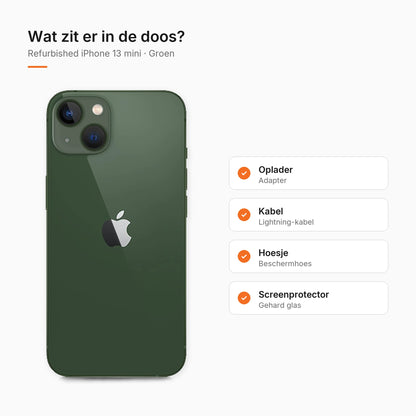Refurbished iPhone 13 mini Groen, wat zit er in de doos