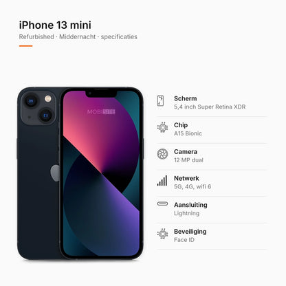 Refurbished iPhone 13 mini Middernacht, specificaties