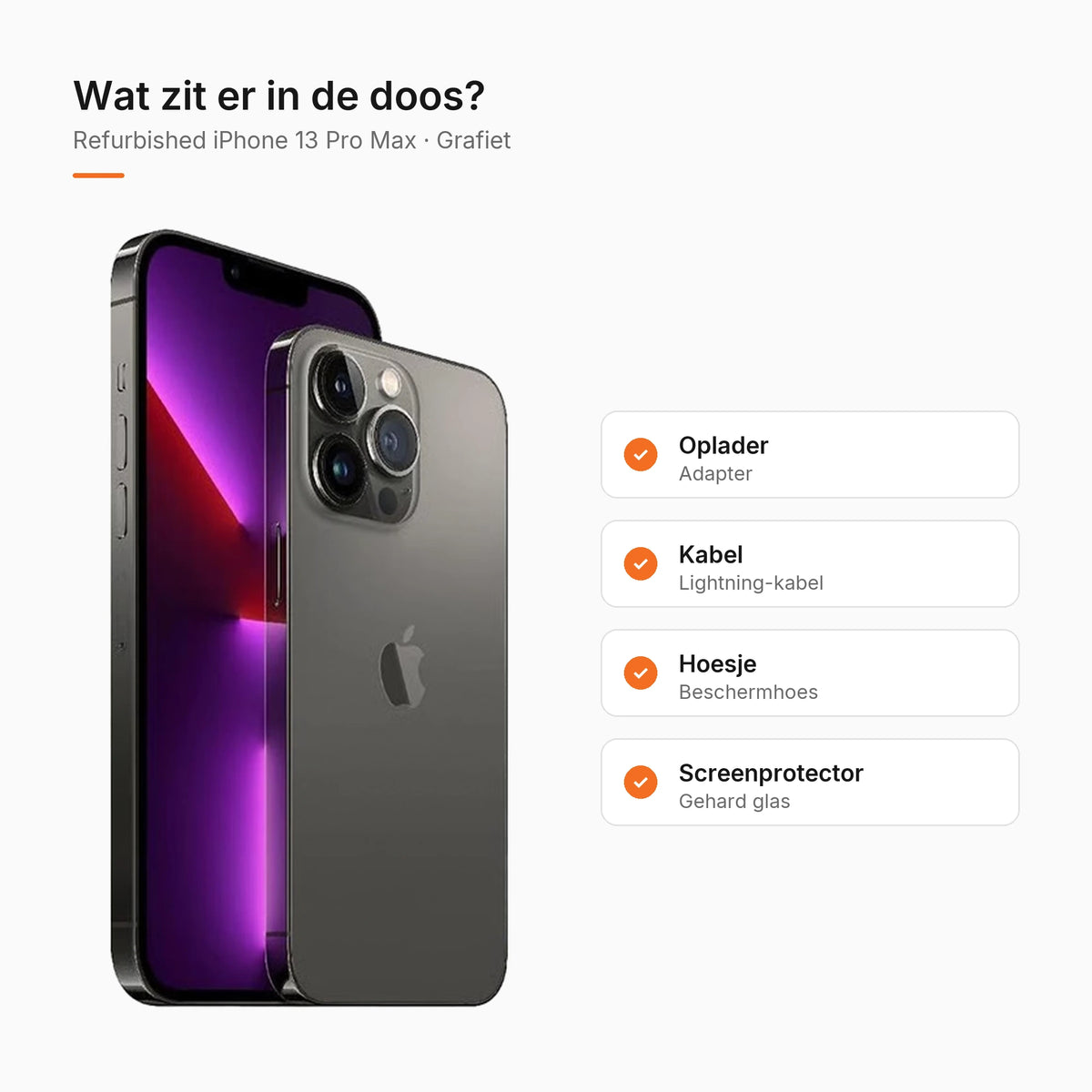 Refurbished iPhone 13 Pro Max Grafiet, wat zit er in de doos