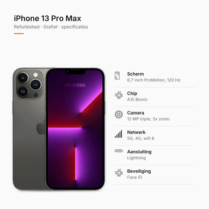 Refurbished iPhone 13 Pro Max Grafiet, specificaties