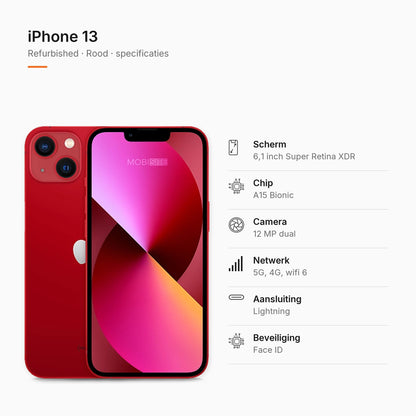 Refurbished iPhone 13 Rood, specificaties