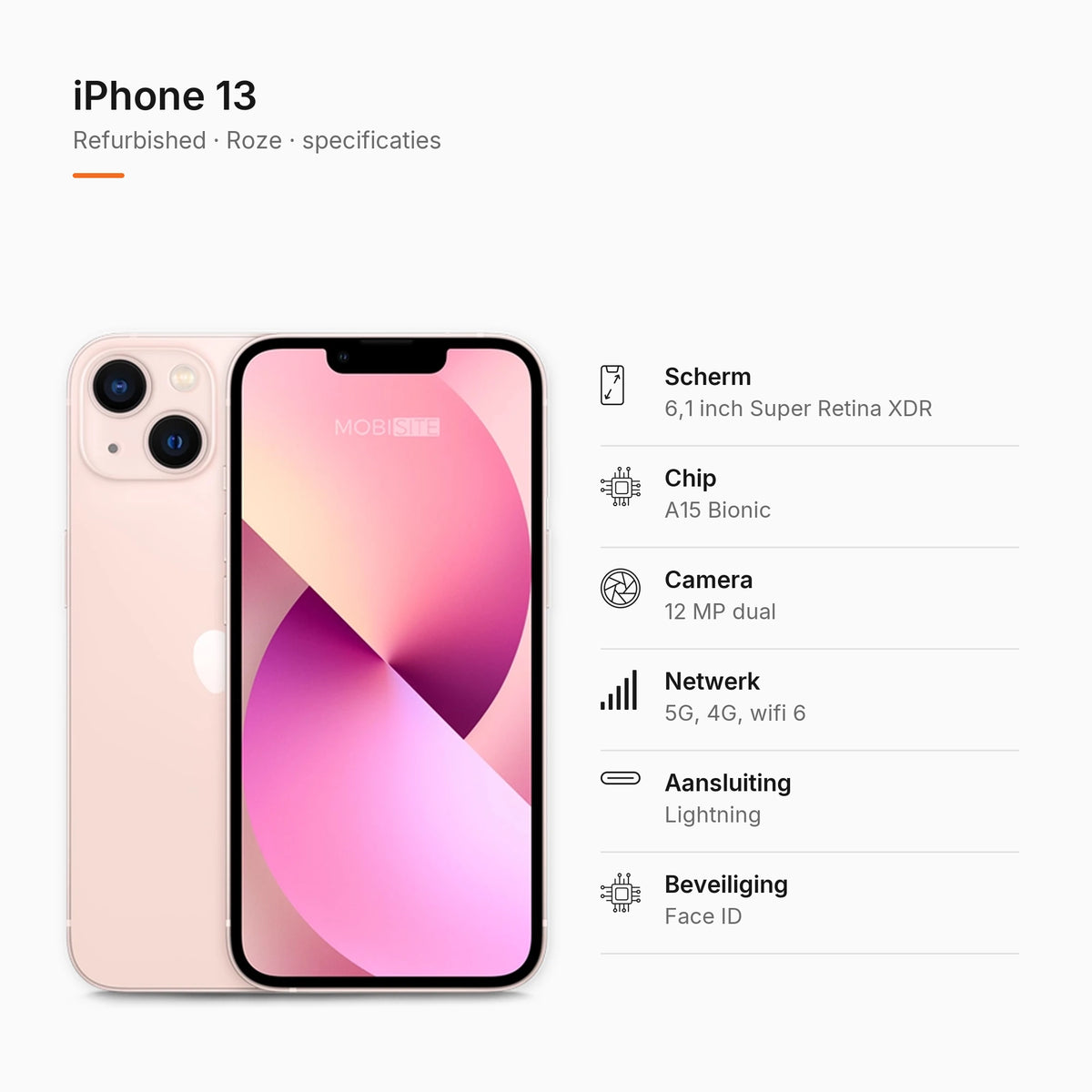 Refurbished iPhone 13 Roze, specificaties