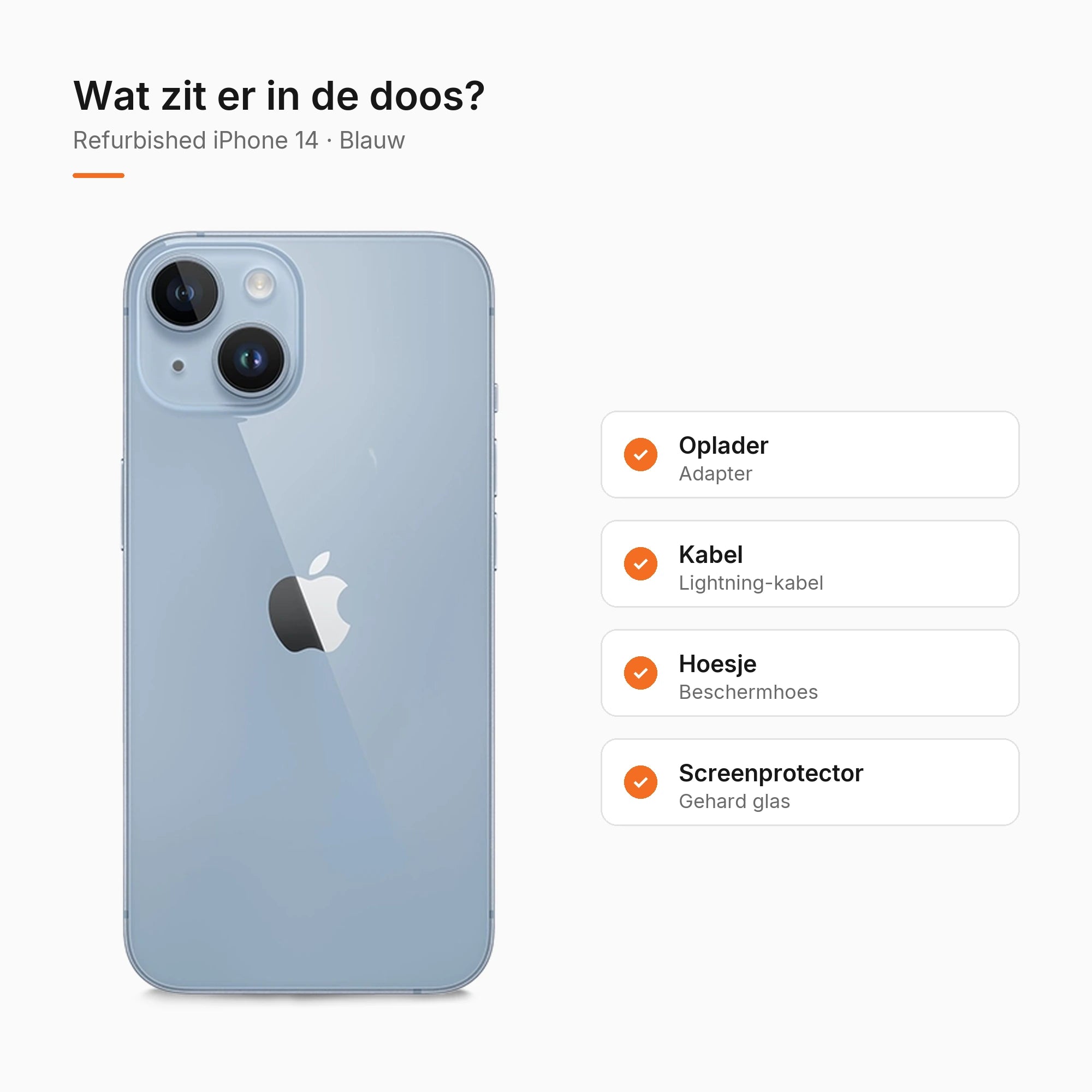 Refurbished iPhone 14 Blauw, wat zit er in de doos