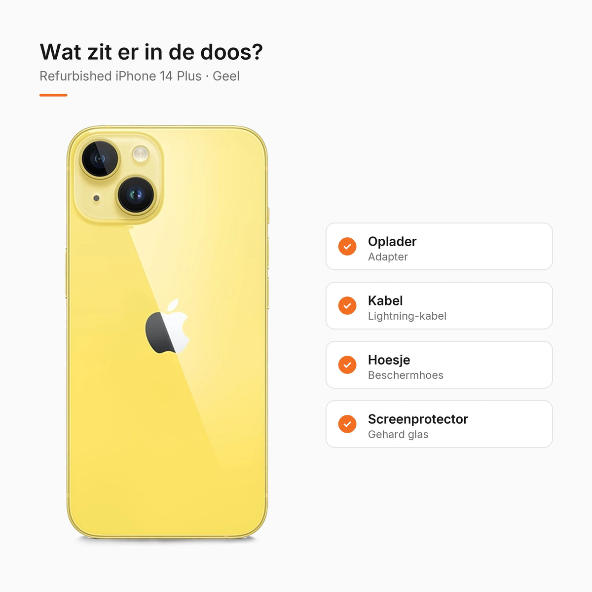 Refurbished iPhone 14 Plus Geel, wat zit er in de doos