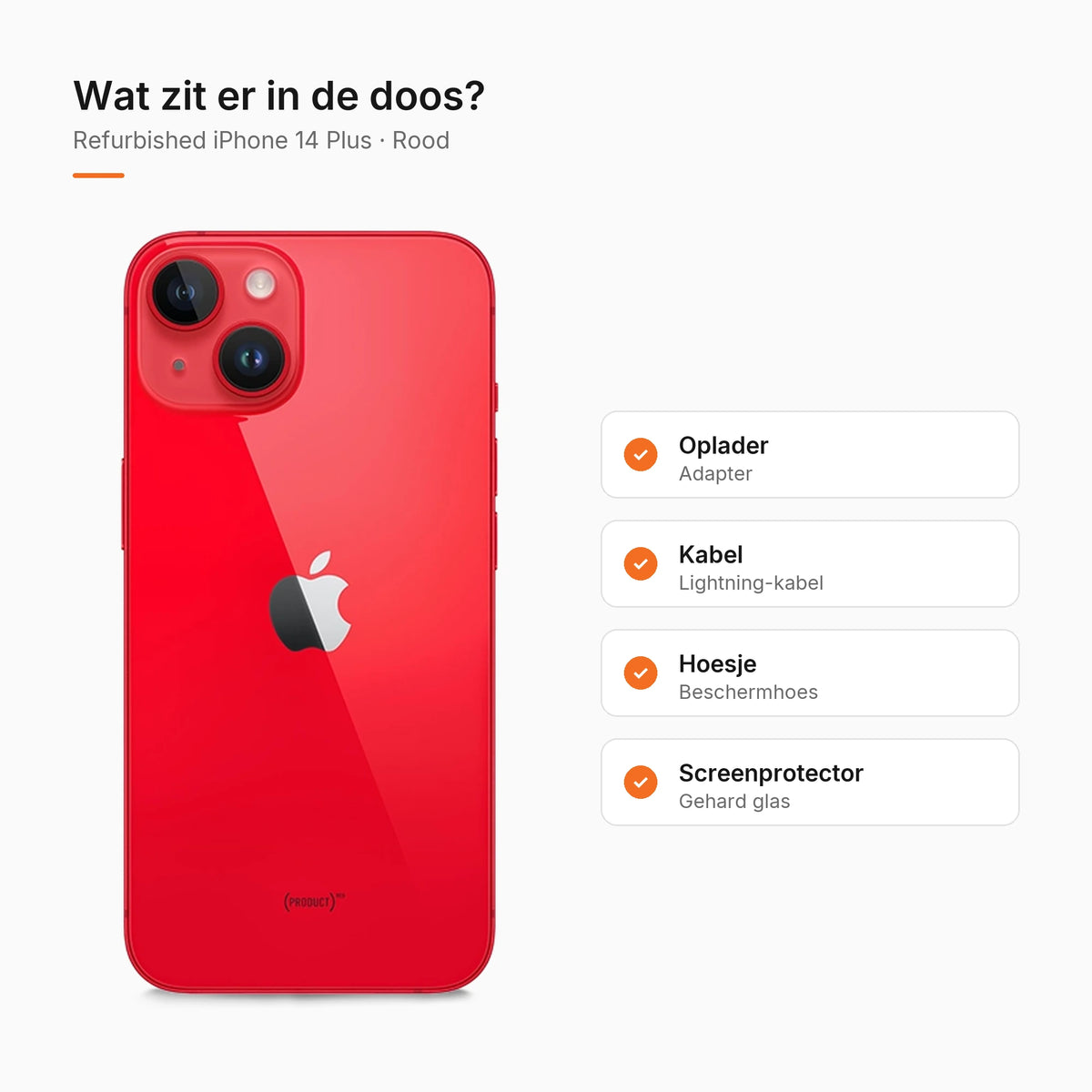 Refurbished iPhone 14 Plus Rood, wat zit er in de doos