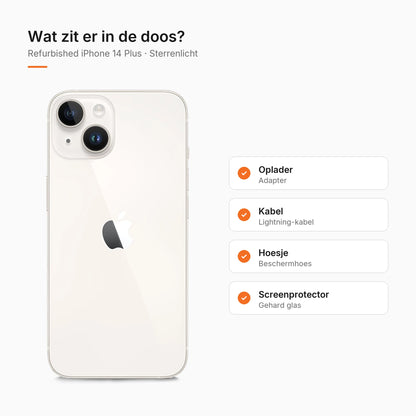 Refurbished iPhone 14 Plus Sterrenlicht, wat zit er in de doos