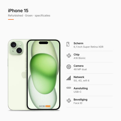Refurbished iPhone 15 Groen, specificaties