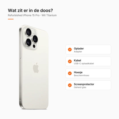 Refurbished iPhone 15 Pro Wit Titanium, wat zit er in de doos