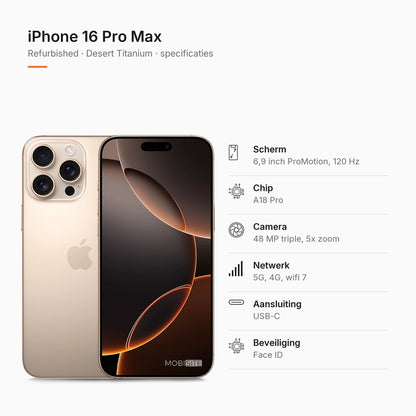 Refurbished iPhone 16 Pro Max Desert Titanium, specificaties