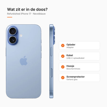 Refurbished iPhone 17 Nevelblauw, wat zit er in de doos