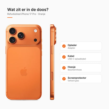 Refurbished iPhone 17 Pro Oranje, wat zit er in de doos