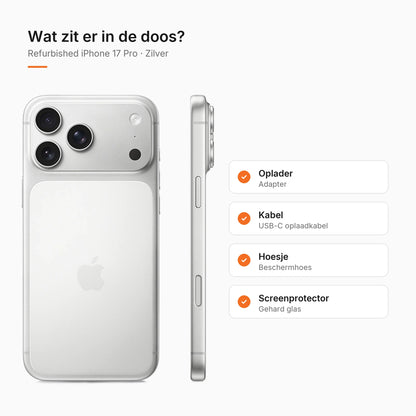 Refurbished iPhone 17 Pro Zilver, wat zit er in de doos
