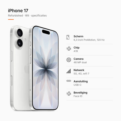 Refurbished iPhone 17 Wit, specificaties