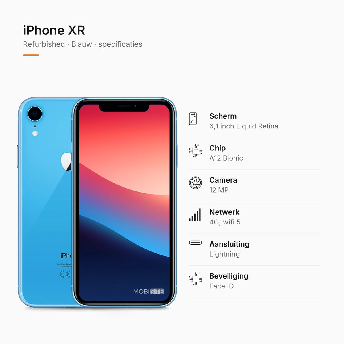 Refurbished iPhone XR Blauw, specificaties