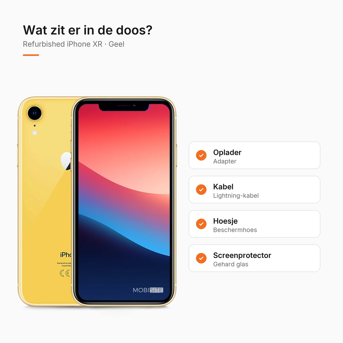 Refurbished iPhone XR Geel, wat zit er in de doos