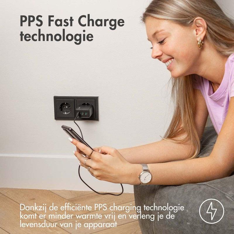 Power Pro GaN Ultra Fast Wall Charger - Oplader 2x USB-C & USB aansluiting - Snellader - Power Delivery - 65W - Zwart