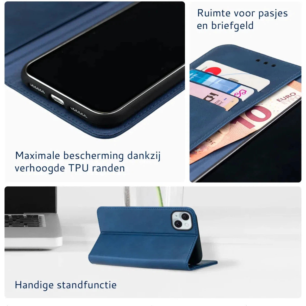 Premium Apple iPhone 15 Plus Hoesje Book Case Wallet - Blauw