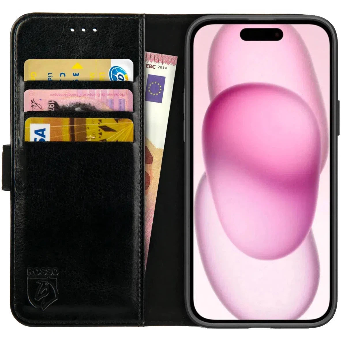 Premium Apple iPhone 15 Plus Hoesje Book Case Wallet - Zwart