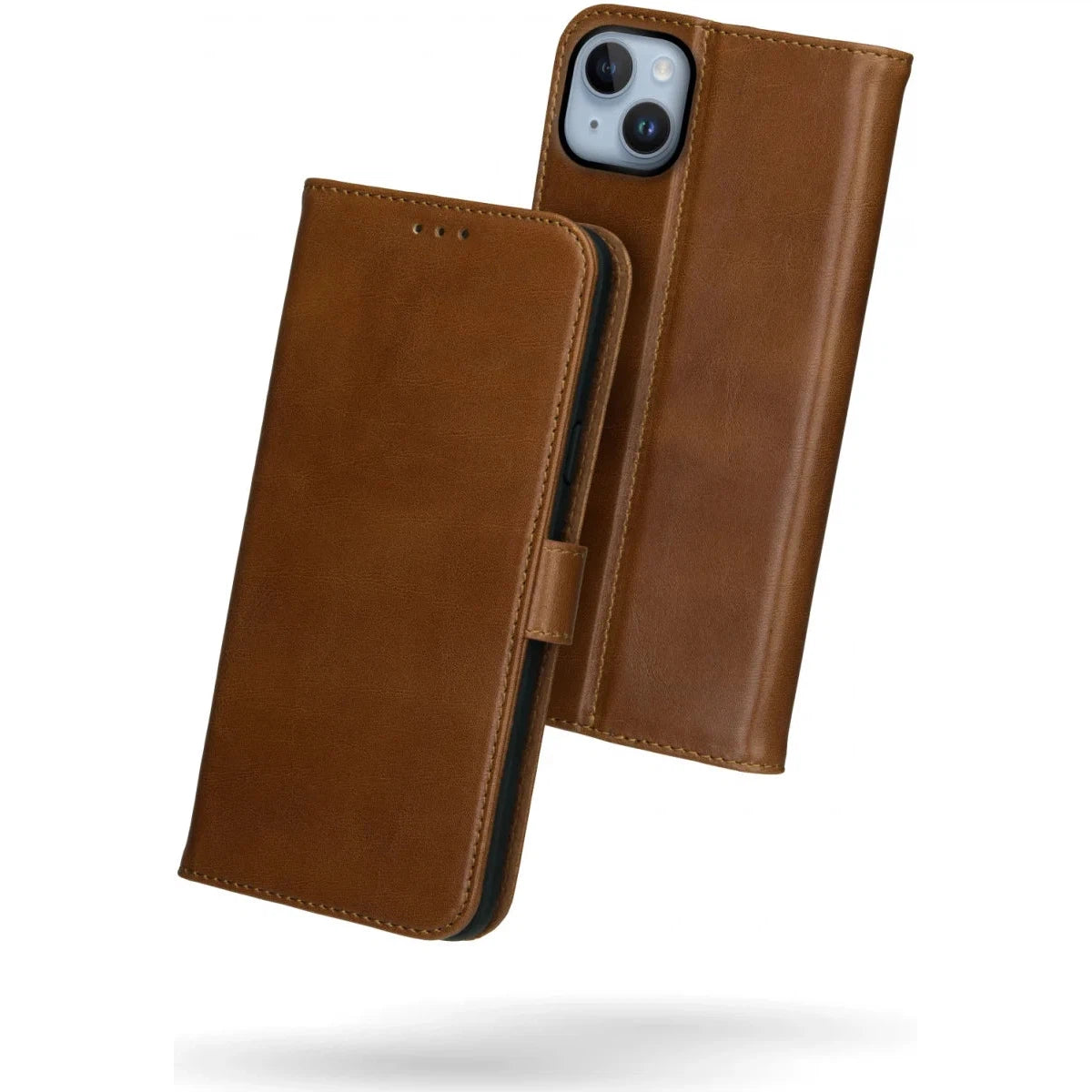 Deluxe Apple iPhone 15 Plus Hoesje Echt Leer Book Case - Bruin