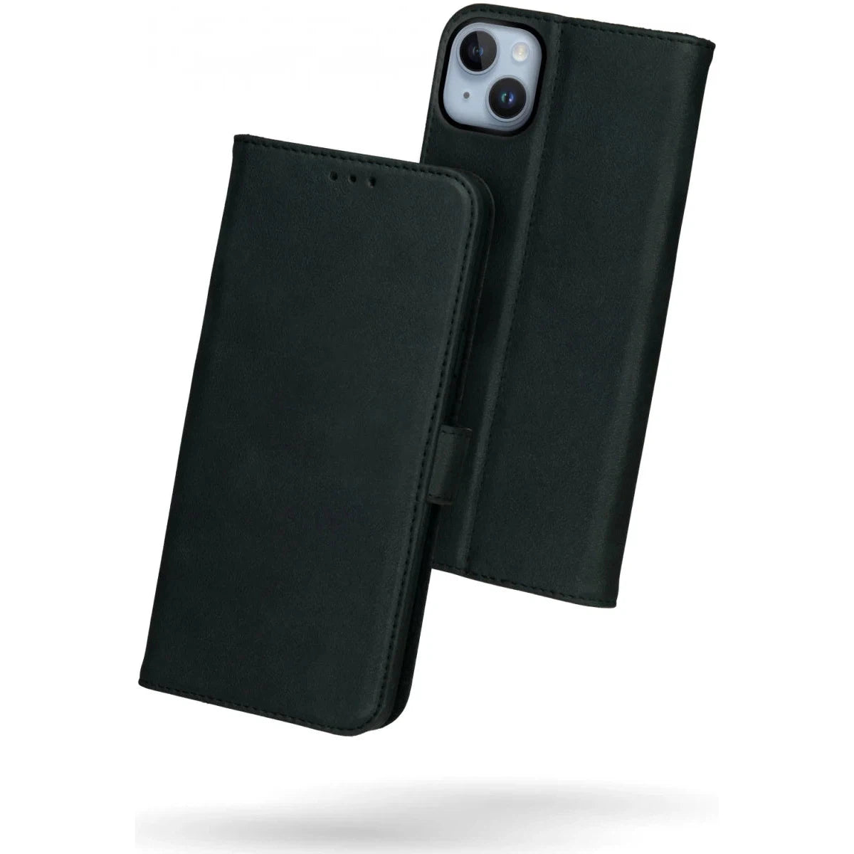 Premium Apple iPhone 15 Plus Hoesje Echt Leer Book Case - Zwart